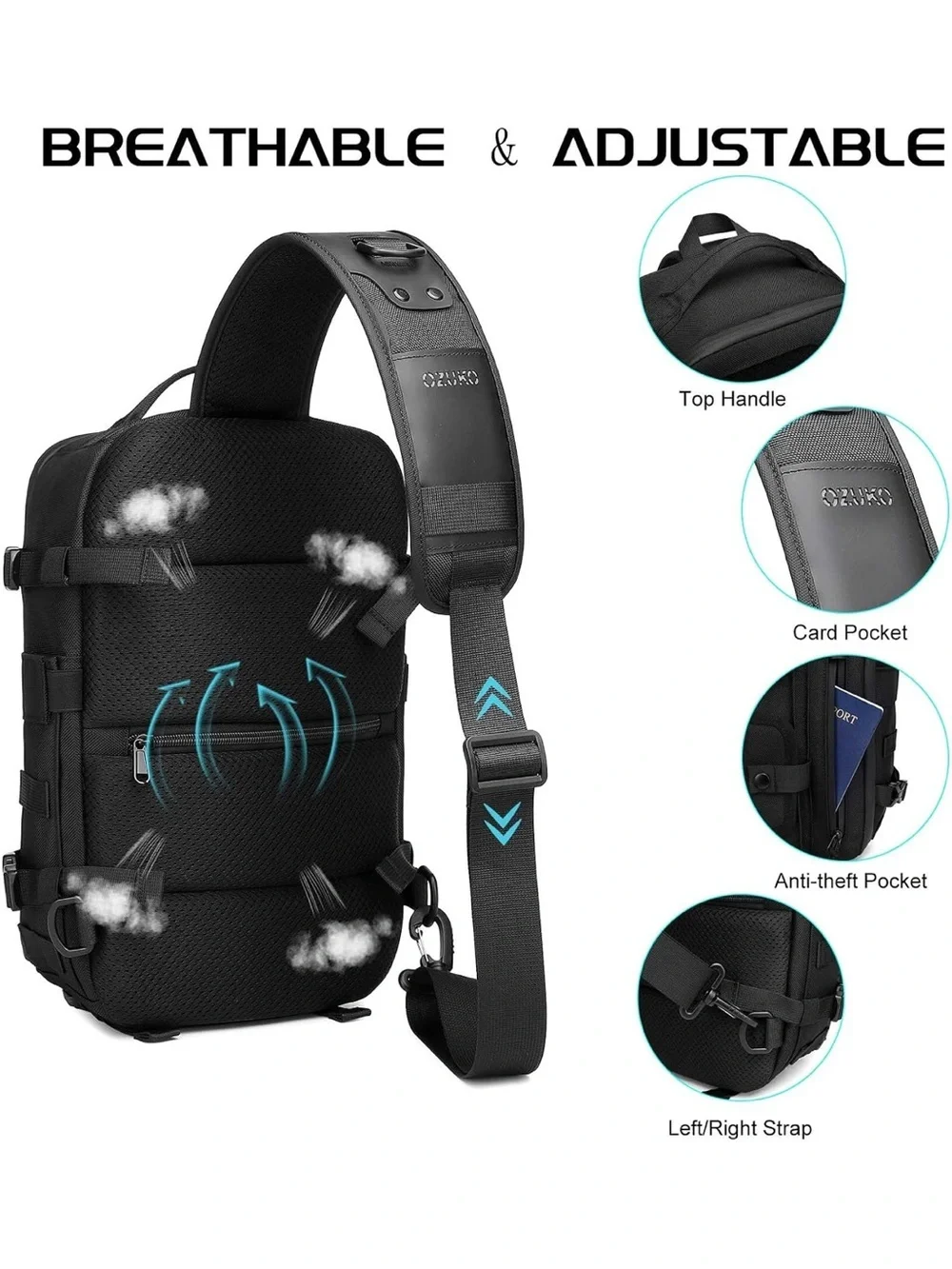 Men's Tactical Sling Backpack - Black